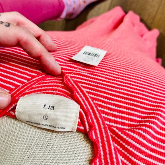 CYBER SALE🕊️Anthropologie Red Striped Sleeveless Babydoll Peplum Top - Picture 5 of 6